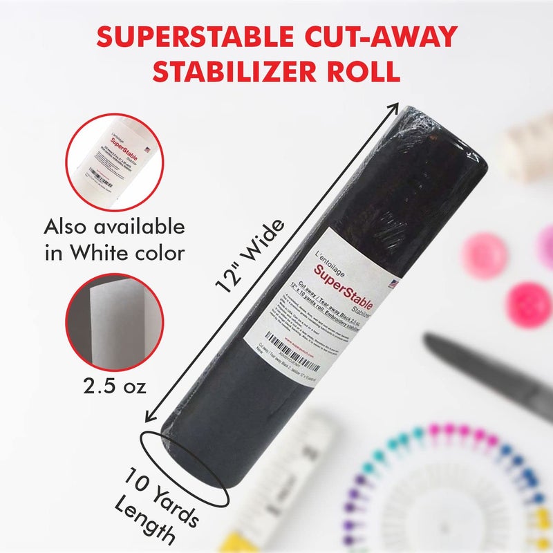 Superpunch Cutaway 2.5 Oz Stabilizer for Embroidery Machines, SuperStable Machine Embroidery Stabilizer Backing - 12 inch x 10 Yard Roll, Medium Weight Cut Away Stabilizers, Made in USA (Black) - Image 2